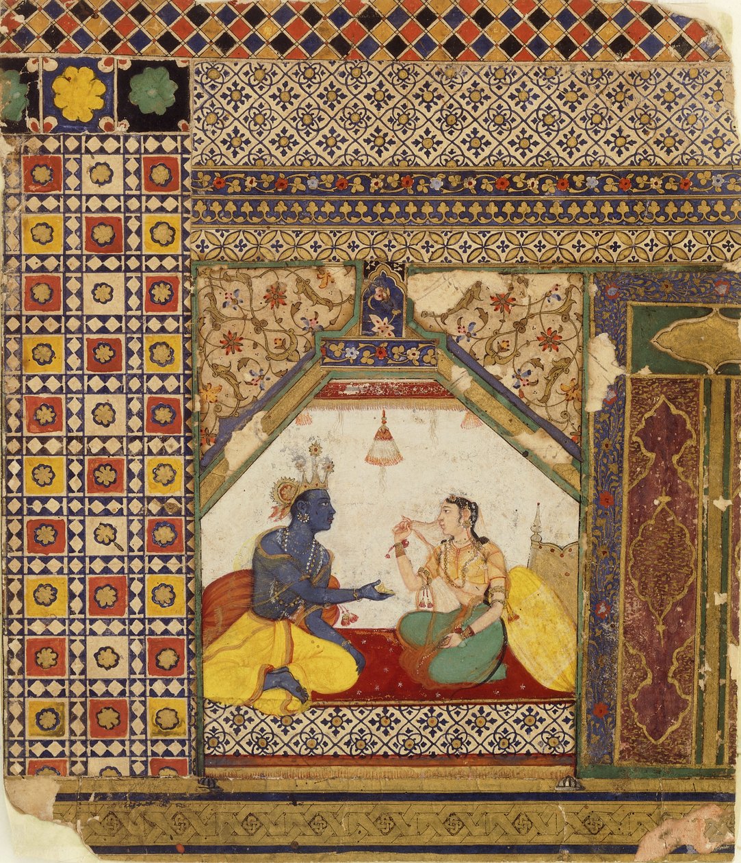 راما يحاول التبرير لسيتا إنكاره لها ، ج .1595 بواسطة مدرسة موغال