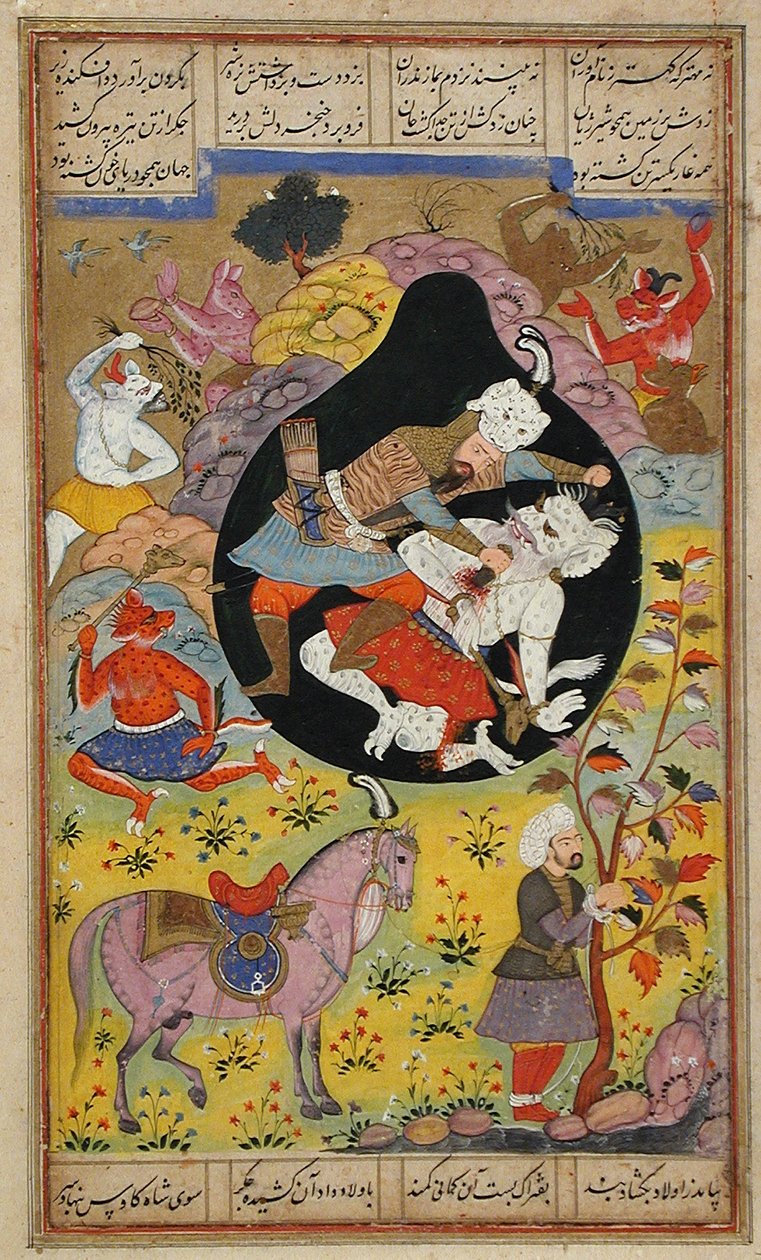رستم يذبح Div الأبيض ، 1608 بواسطة مدرسة موغال