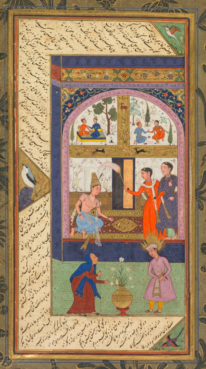 الورقتان A و B من Five Treasures Panj Ganj of Jami، 1520-1607. بواسطة مشفيق