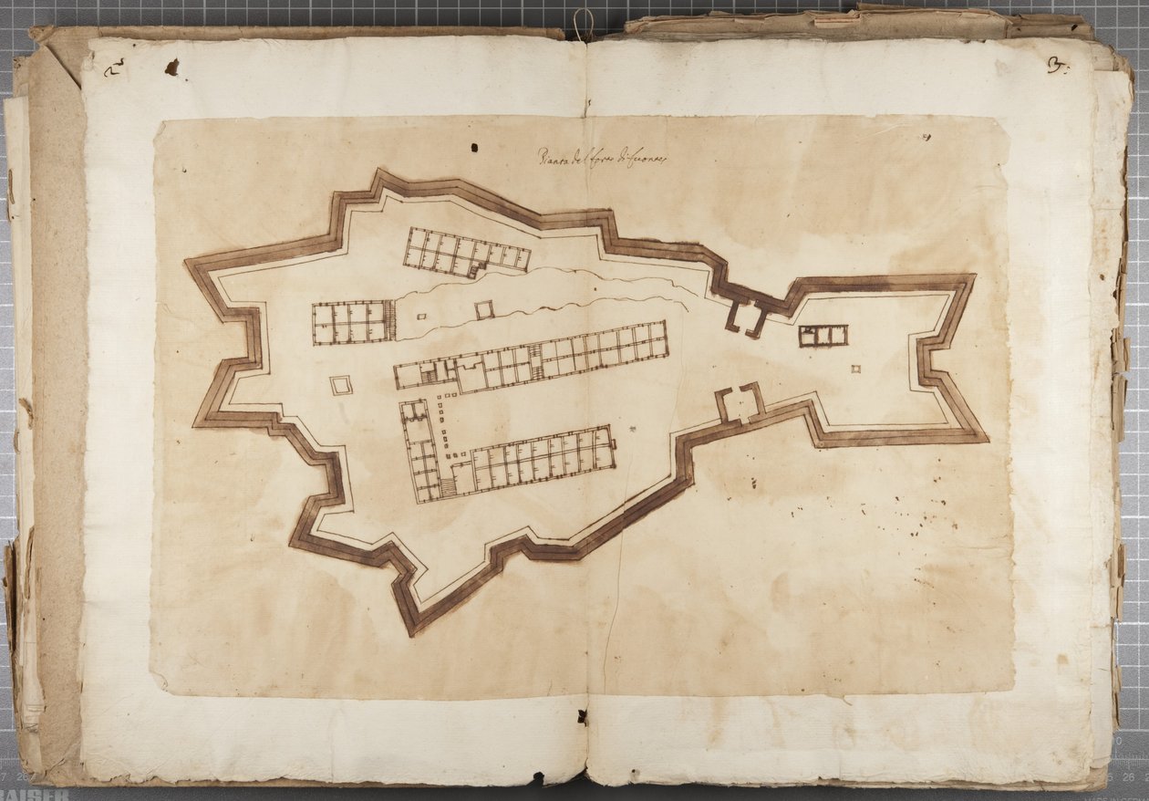 مجموعة رسومات من قبل Mutio Oddi من Urbino وآخرون - Port of Fuentes ، c.1635-40 (قلم وحبر على ورق بحجم مجلد) بواسطة Muzio Oddi