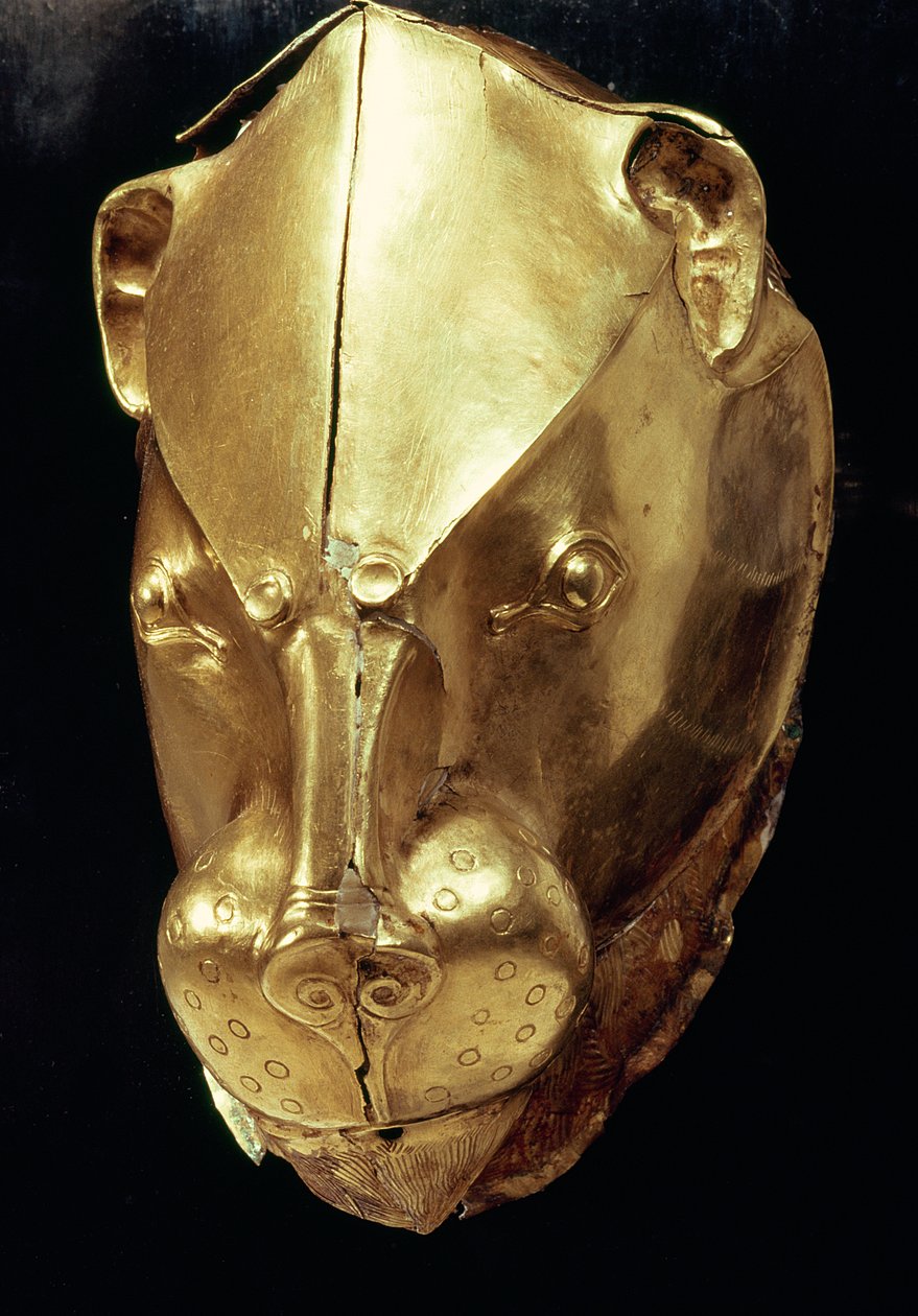 ريتون رأس الأسد ، من Grave IV ، Grave Circle A ، Mycenae (ذهبي) (انظر أيضًا 179999) بواسطة الميسينية