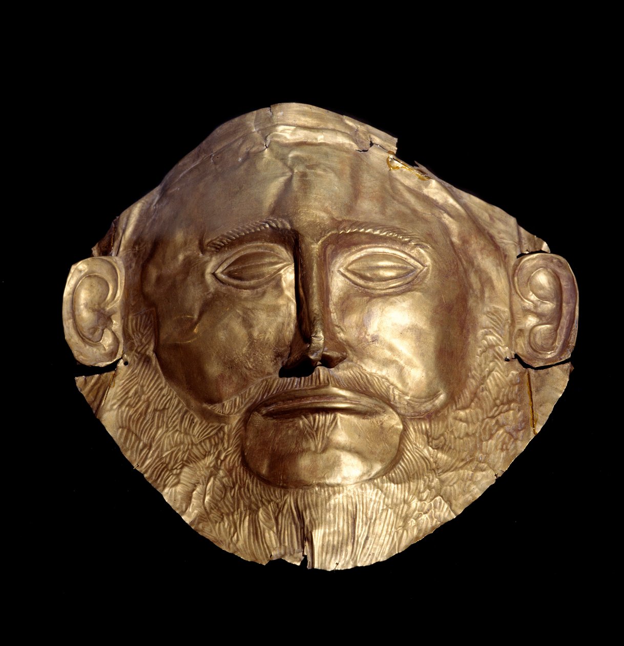 قناع جنازة من الذهب الميسيني (من Mycenes) يُعرف باسم "Mask of Agamemnon" " بواسطة الميسينية