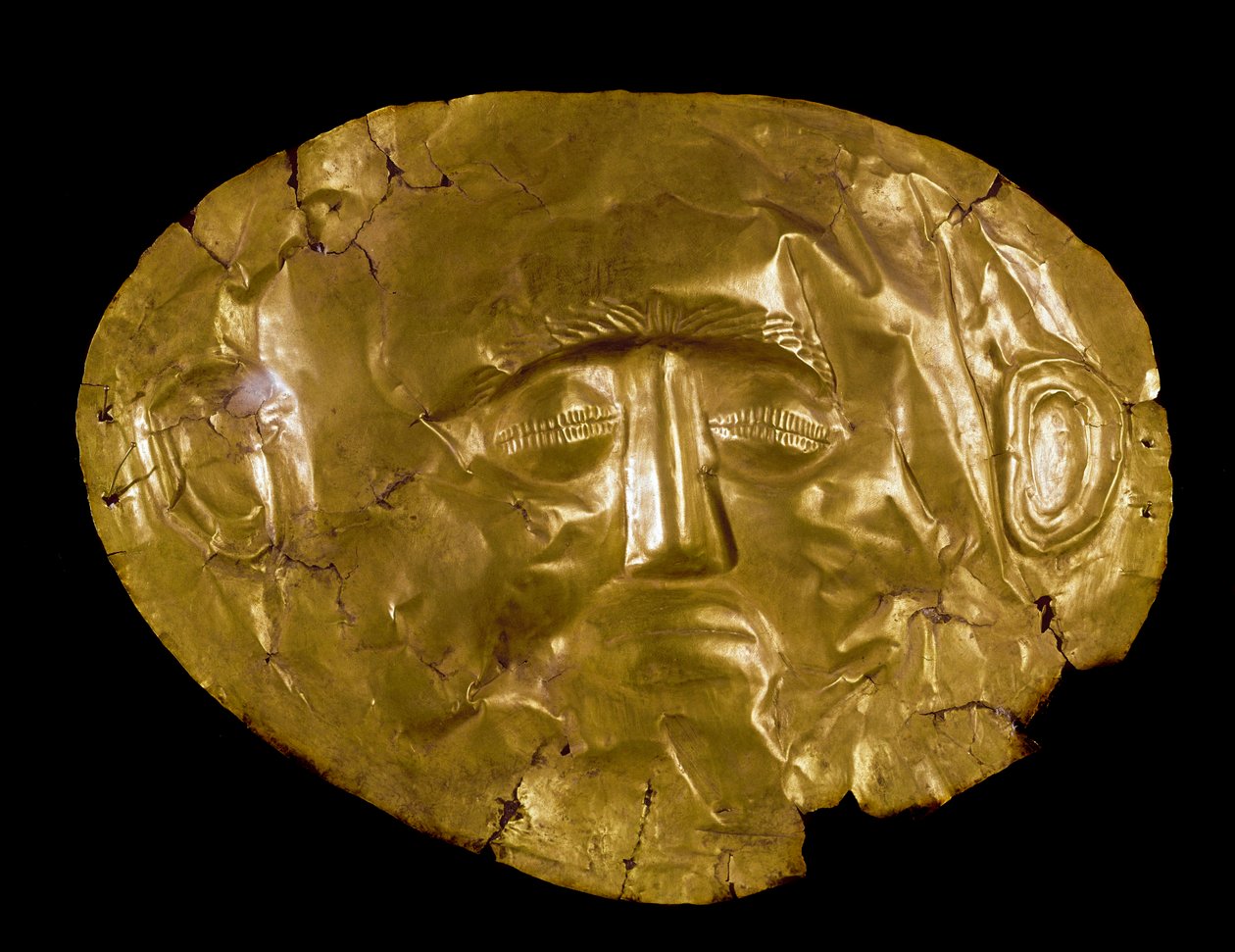 Mycenian art: golden mask. From the site of Mycenes. 16th century BC Athenes, national archeological museum - Mycenaean art: gold funerary mask from Mycenae. 16th century BC. National Archaeological Museum, Athens, Greece بواسطة الميسينية