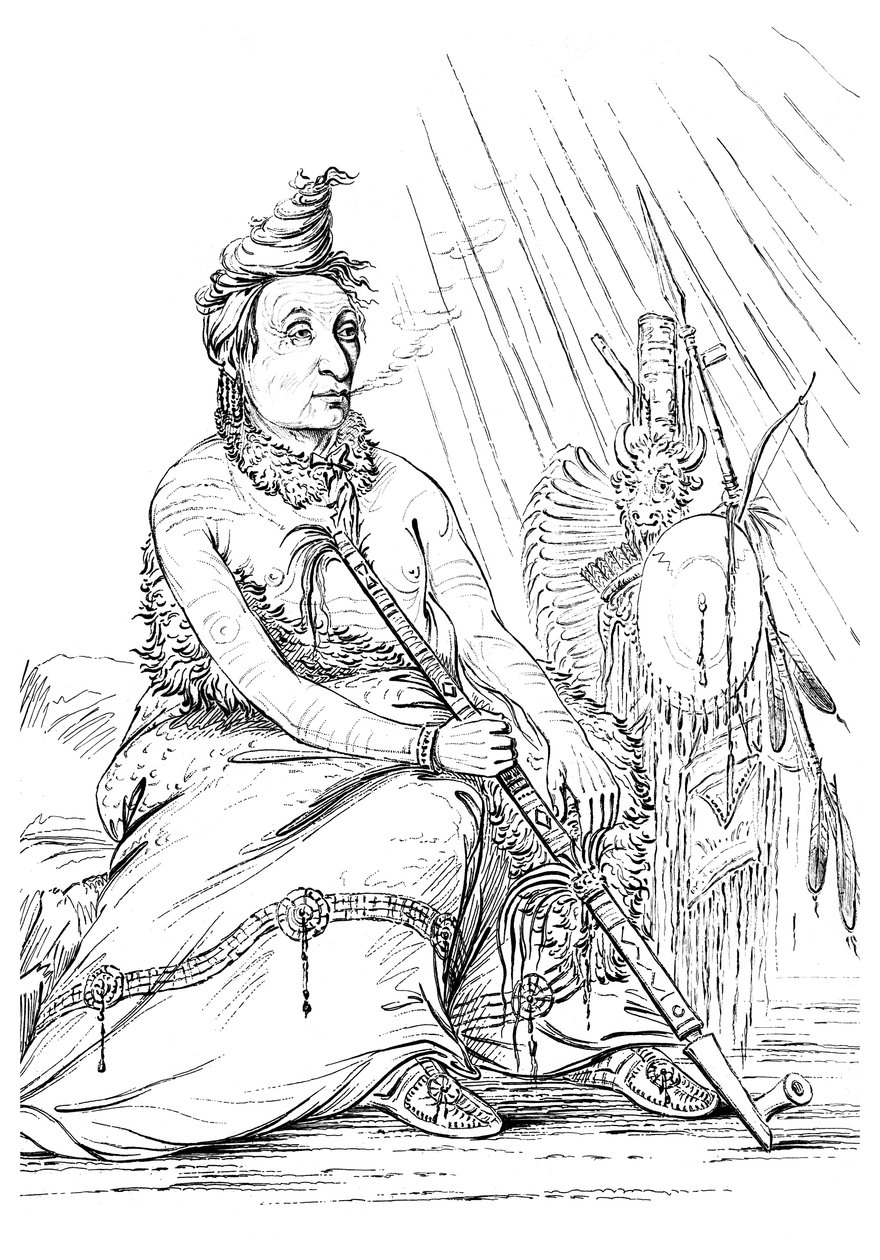 صورة لموكاسين أسود ، رئيس Minnetarees ، 1841. بواسطة مايرز وشركاه