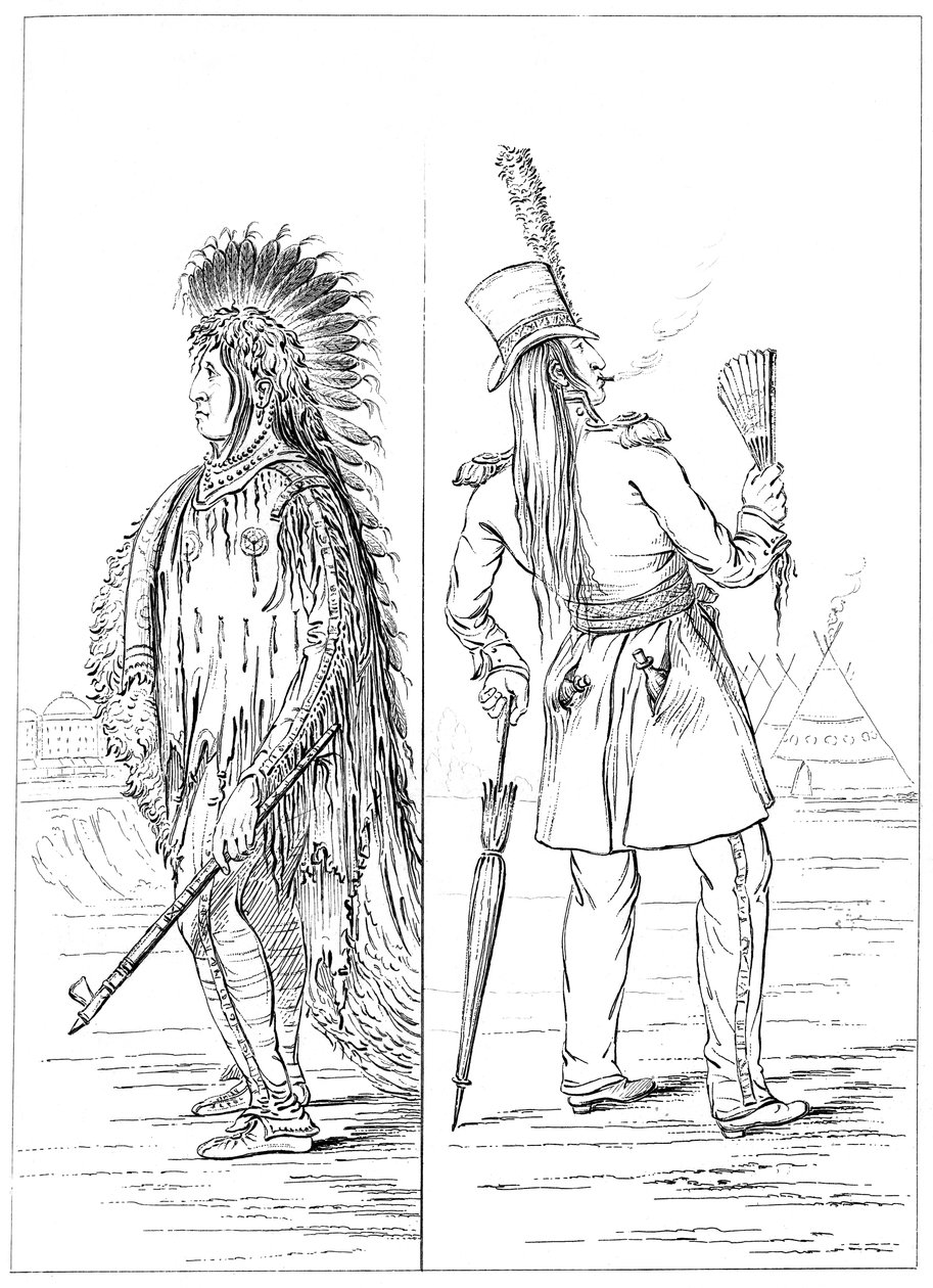 Wi-Jun-Jon في الزي الأصلي وفي الزي العسكري ، 1841. بواسطة مايرز وشركاه