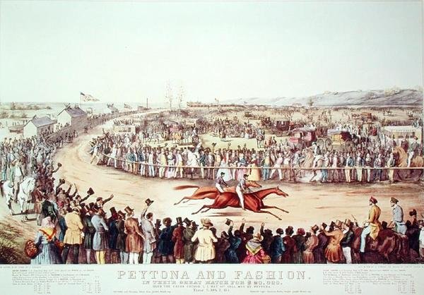 بيتونا والموضة في مباراة رائعة مقابل 20000 دولار ، 1845 بواسطة N. and Ives، JM Currier