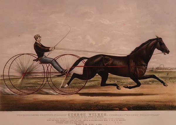 ال Trotting Stallion George Wilkes ، كما ظهر في سباق عربة كبيرة ضد سيدة ثورن ، 14 يونيو 1866 ، بواسطة N. and Ives، JM Currier