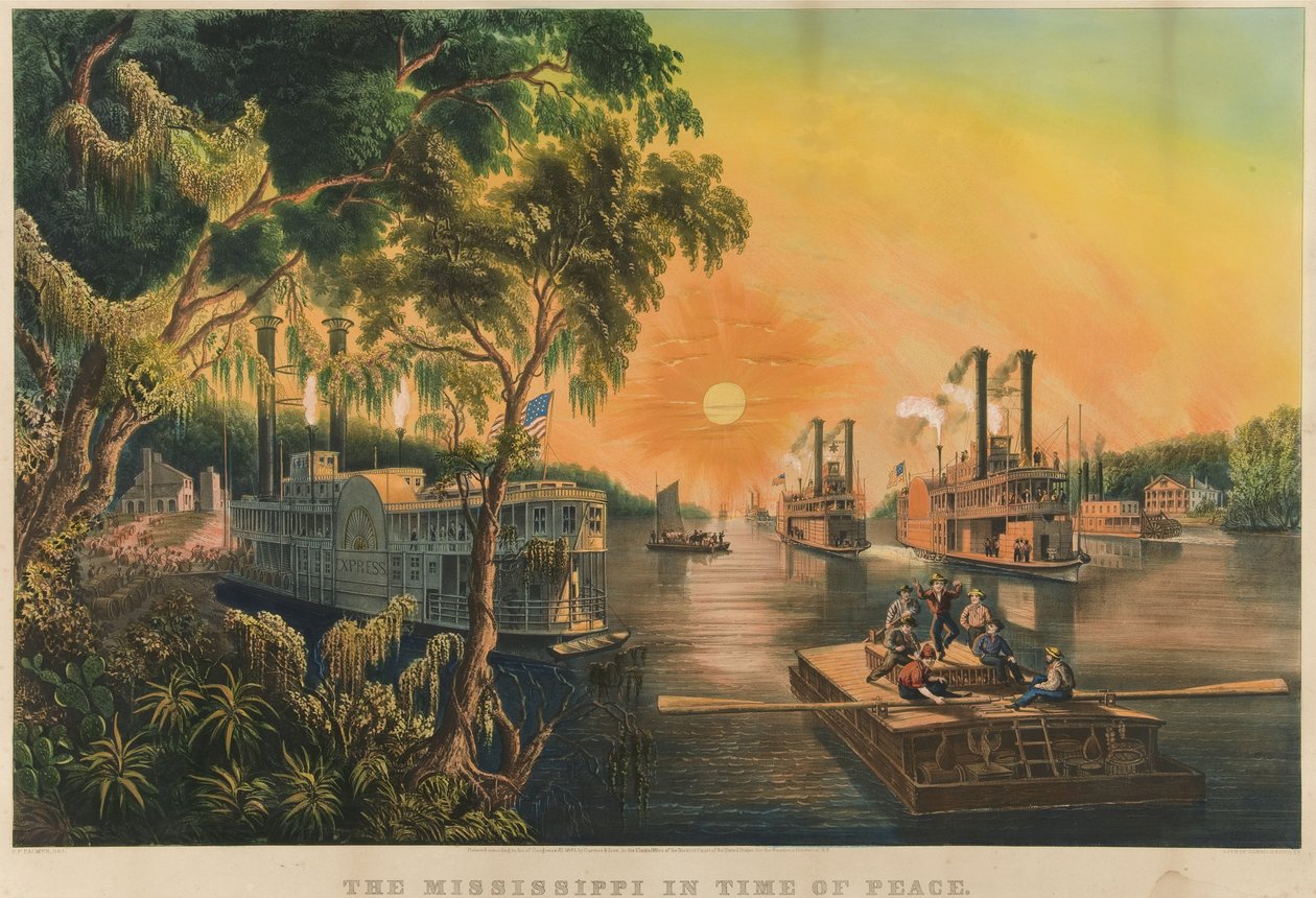 المسيسيبي في زمن السلم ، 1865 بواسطة N. and Ives، JM Currier