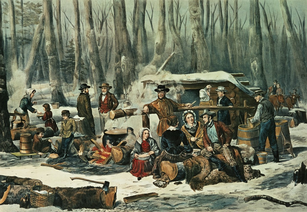 مشهد الغابات الأمريكية - سكر القيقب ، 1856 بواسطة N. and Ives، JM Currier
