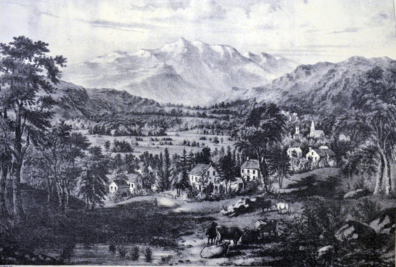 Currier & Ives Illustration القرن التاسع عشر. جبل واشنطن والجبال البيضاء. من وادي كونواي بواسطة N. and Ives، JM Currier