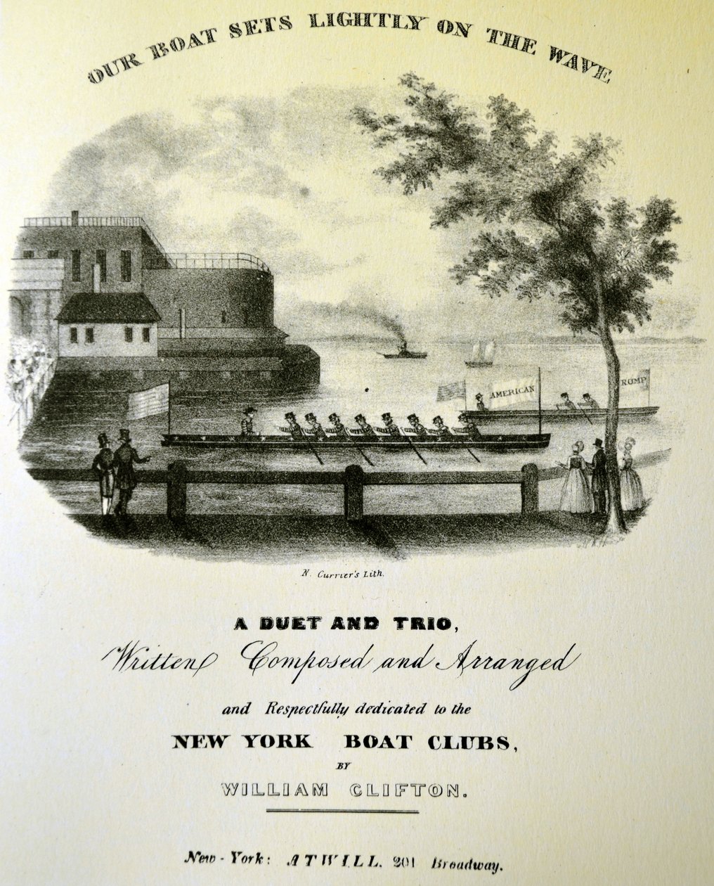 Currier & Ives Illustration القرن التاسع عشر. يركب قاربنا بخفة على الموجة بواسطة N. and Ives، JM Currier