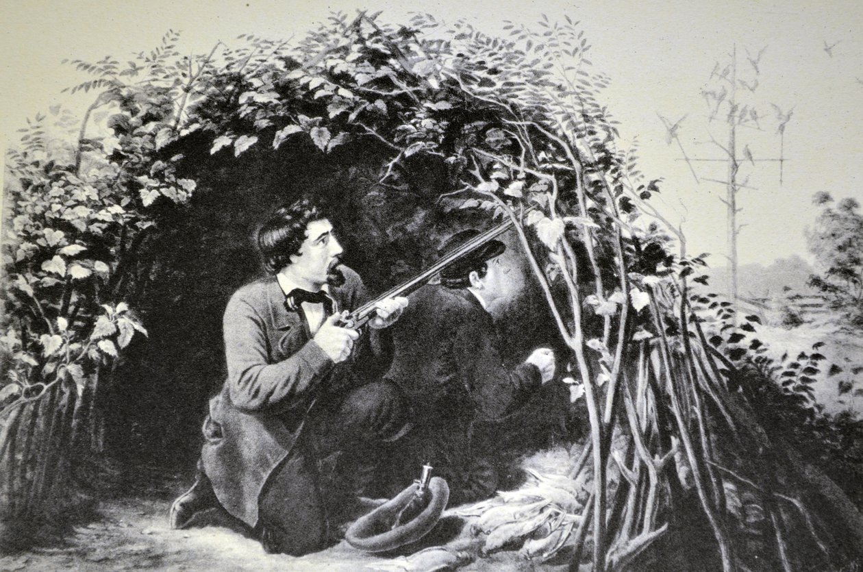 Currier & Ives Illustration القرن التاسع عشر. حمامة الرماية ، لعب شرك بواسطة N. and Ives، JM Currier