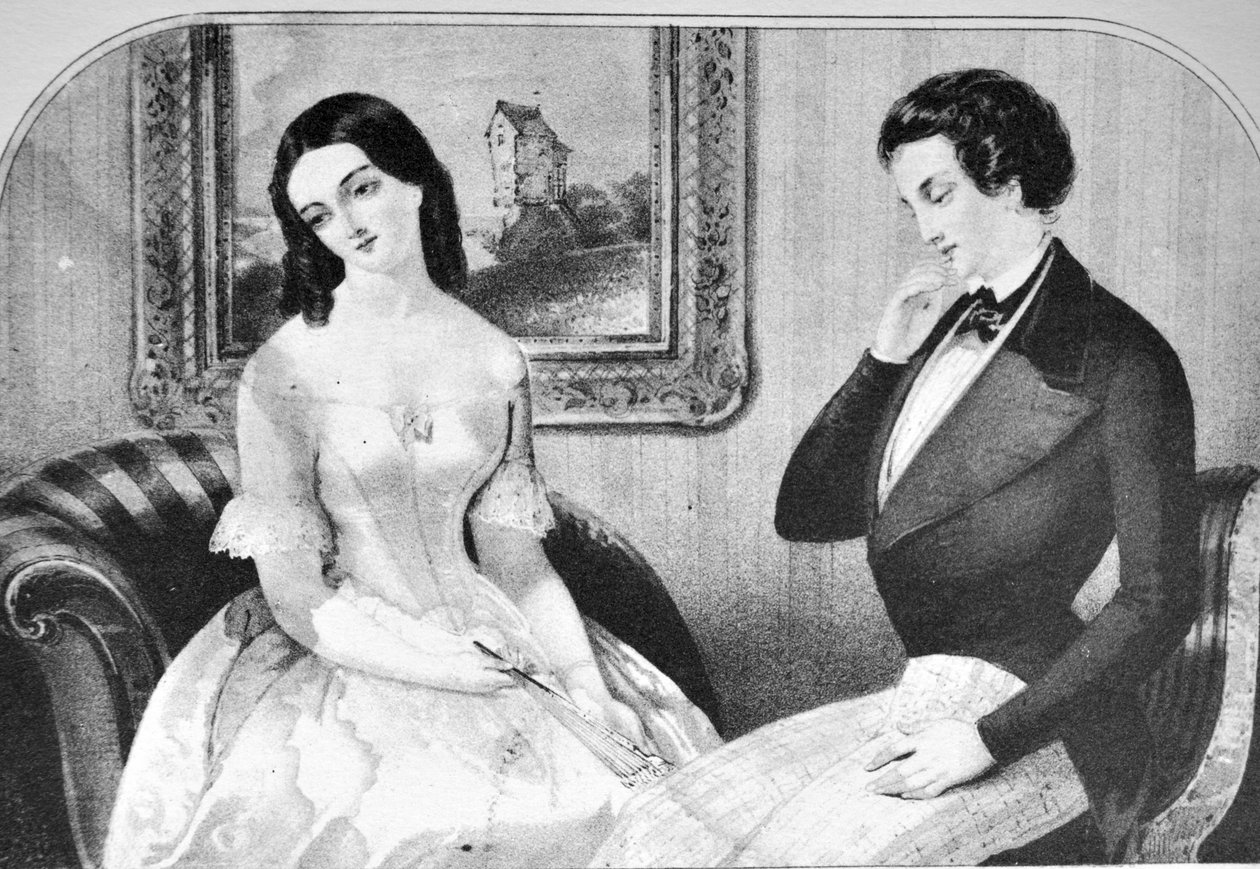Currier & Ives Illustration القرن التاسع عشر. طرح السؤال بواسطة N. and Ives، JM Currier