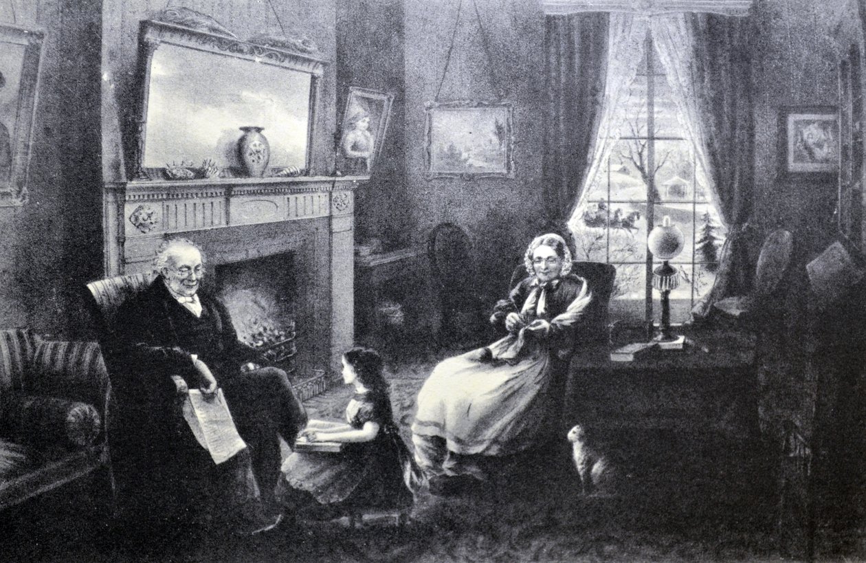 Currier & Ives Illustration القرن التاسع عشر. فور سيزونز أوف لايف: الشيخوخة ، موسم الراحة بواسطة N. and Ives، JM Currier
