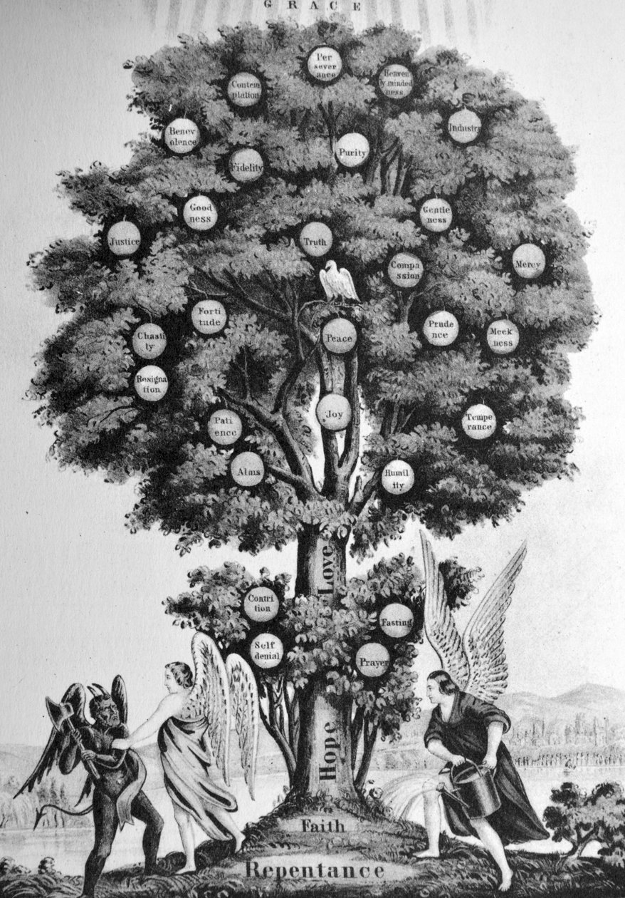 Currier & Ives Illustration القرن التاسع عشر. شجرة الحياة. المسيحي. بواسطة N. and Ives، JM Currier