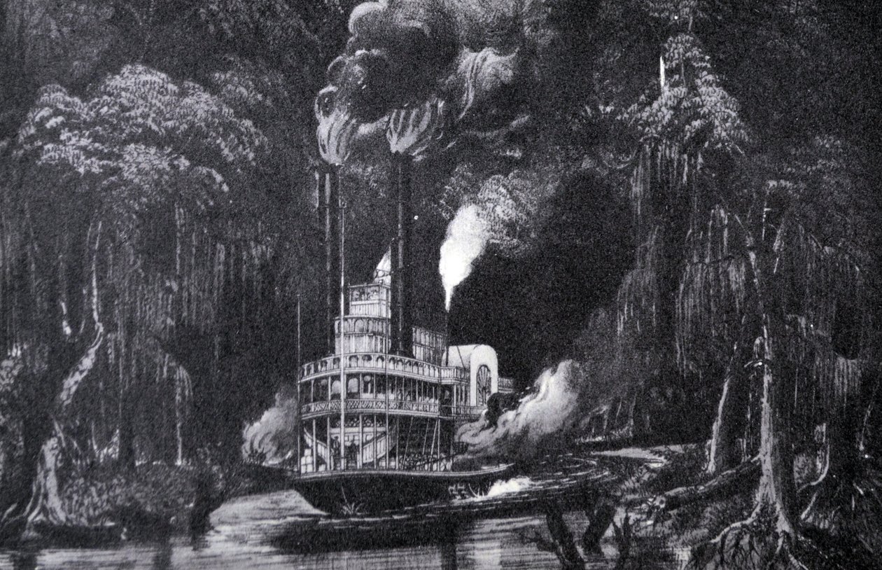 Currier & Ives Illustration القرن التاسع عشر. من خلال Bayou بواسطة Torchlight بواسطة N. and Ives، JM Currier