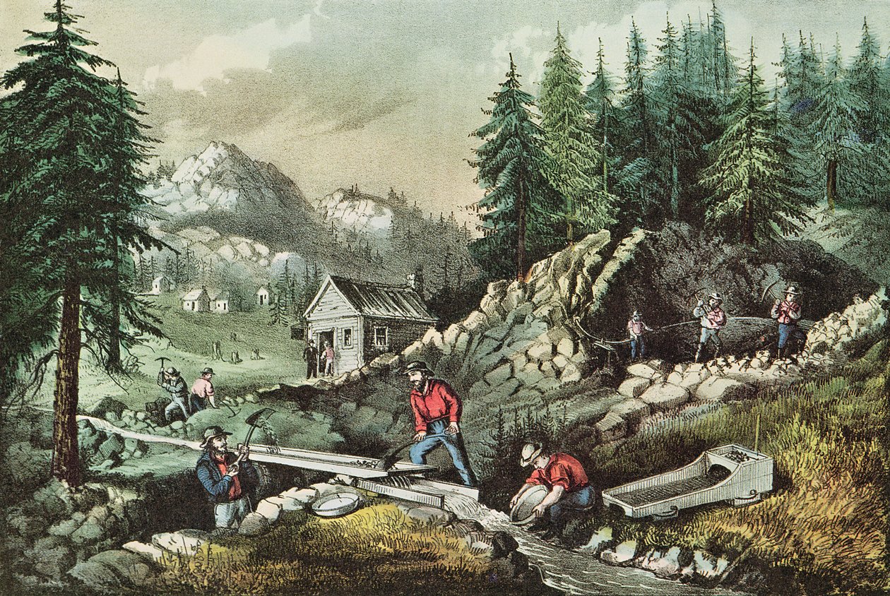 Goldmining في كاليفورنيا ، 1871 بواسطة N. and Ives، JM Currier