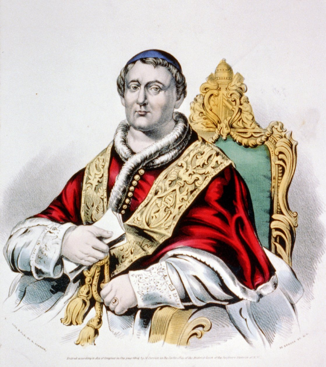البابا بيوس التاسع ، 1846 (ليثو ملون باليد) (ليثوغراف ملون) بواسطة N. and Ives، JM Currier