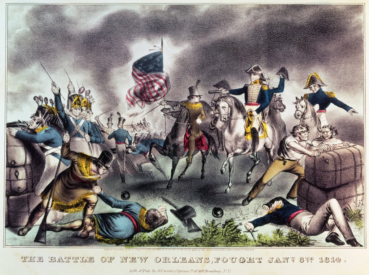 ال معركة نيو أورليانز ، 8 يناير 1814 بواسطة N. and Ives، JM Currier
