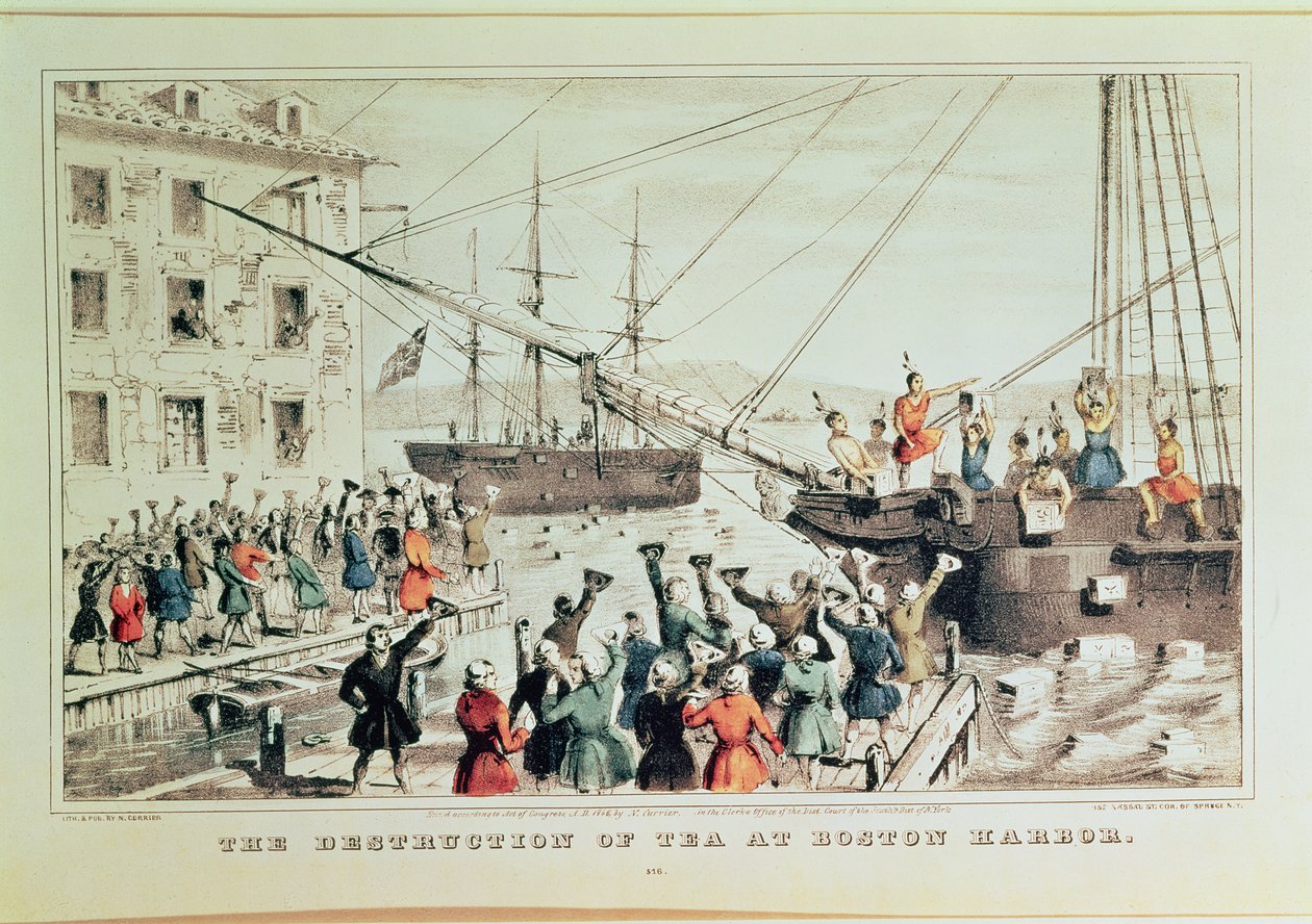 حفلة شاي بوسطن ، 1846 (مطبوعة) بواسطة N. and Ives، JM Currier