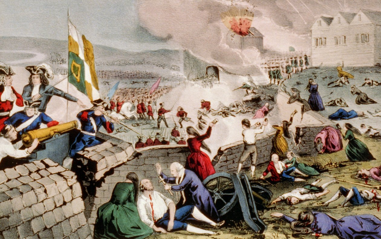 حصار ليميريك ، 1848 (طباعة حجرية ملونة) بواسطة N. and Ives، JM Currier