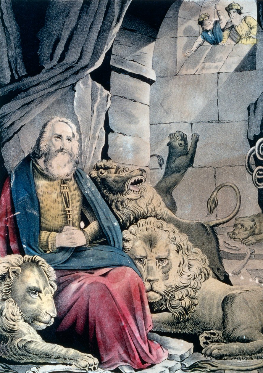 دانيال في عرين الأسود بواسطة N. and Ives JM (1824 95) Currier