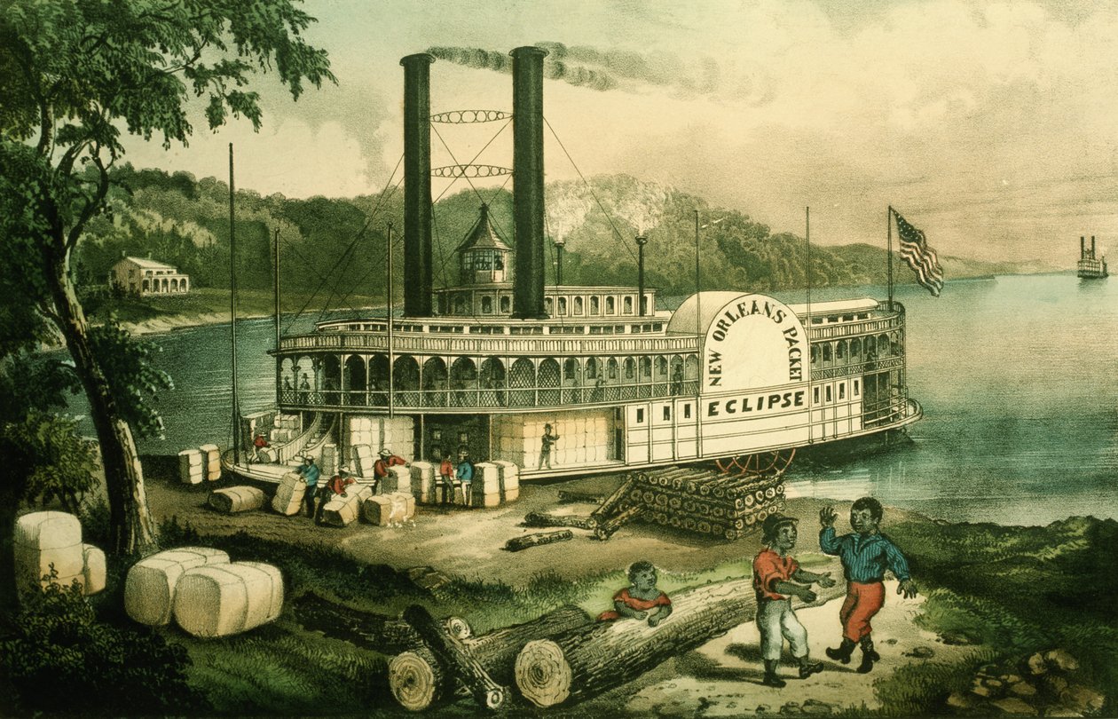 تحميل القطن على نهر المسيسيبي بواسطة N. and Ives JM (1824 95) Currier