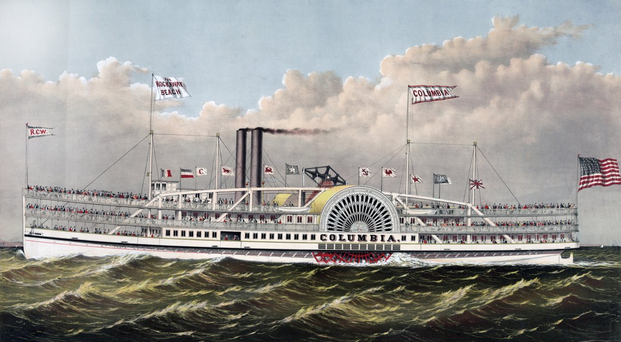 باخرة كولومبيا: "جوهرة المحيط" تم النشر بواسطة Currier & Ives ، c1877. بواسطة N. Currier و Ives JM