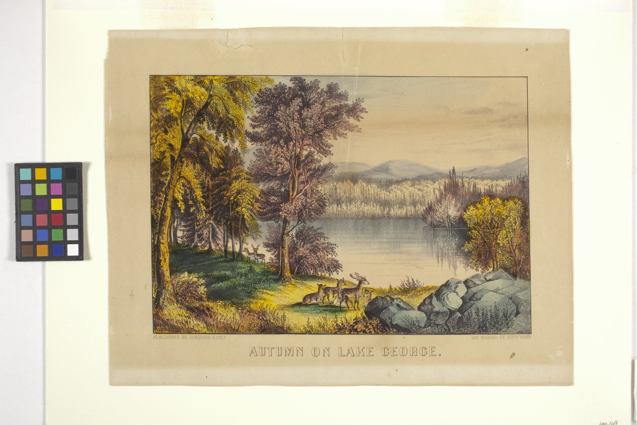الخريف على بحيرة جورج (طباعة حجرية ملونة يدويًا) بواسطة N. and Ives JM (1824 95) Currier