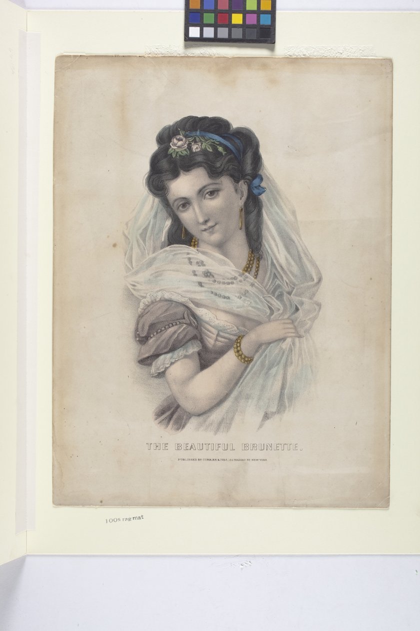 امرأة سمراء جميلة (طباعة حجرية ملونة باليد) بواسطة N. and Ives JM (1824 95) Currier