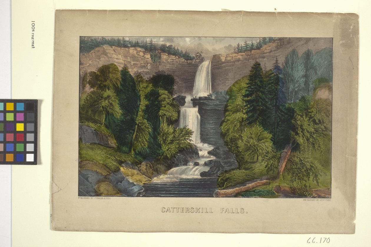 شلالات كاترسكيل (مطبوعة حجرية ملونة يدويًا) بواسطة N. and Ives JM (1824 95) Currier