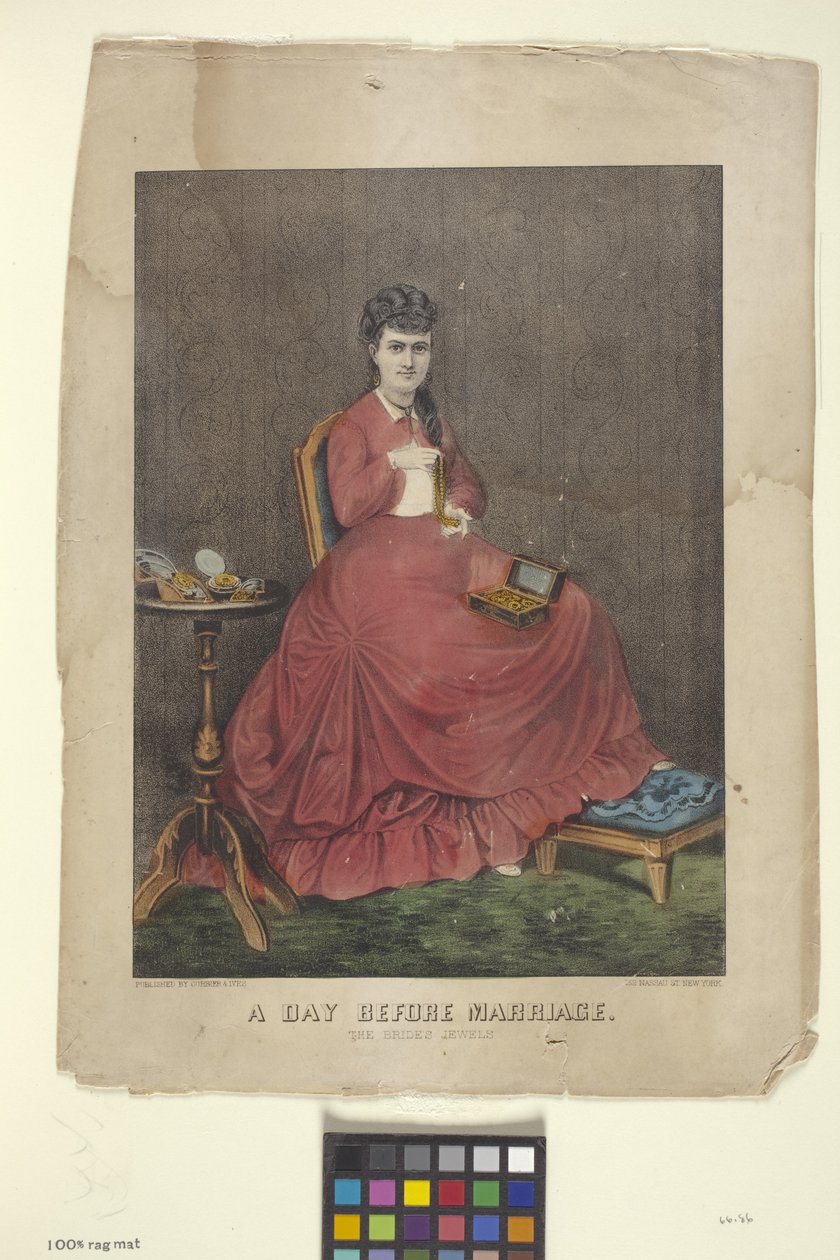 قبل الزواج بيوم (طباعة حجرية ملونة باليد) بواسطة N. and Ives JM (1824 95) Currier