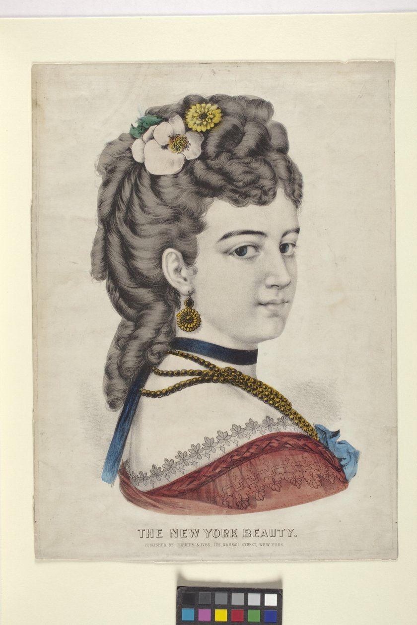 New York Beauty / The Vignette (طباعة حجرية ملونة يدويًا) بواسطة N. and Ives JM (1824 95) Currier