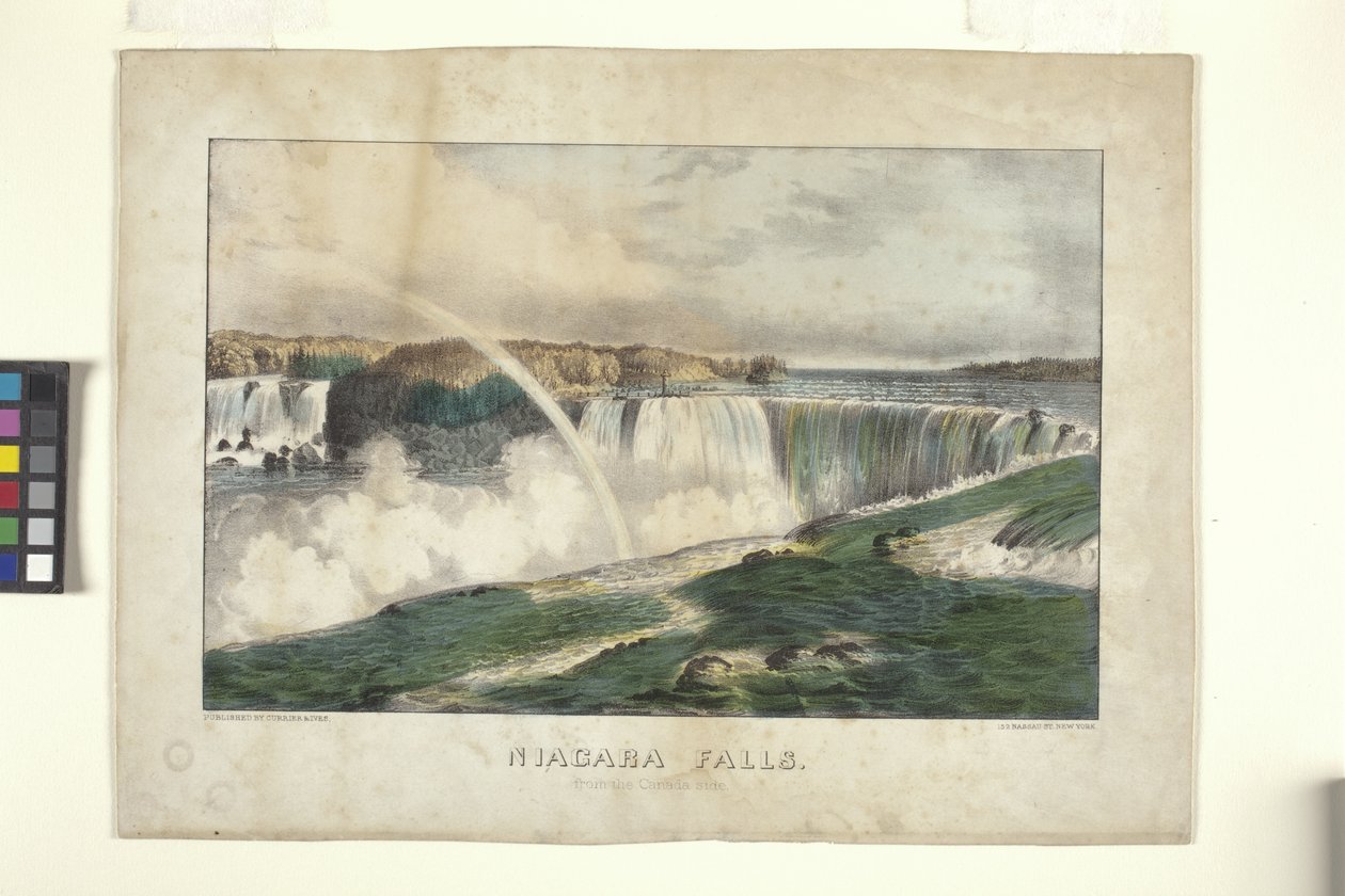 شلالات نياجرا ، من الجانب الكندي (طباعة حجرية ملونة باليد) بواسطة N. and Ives JM (1824 95) Currier