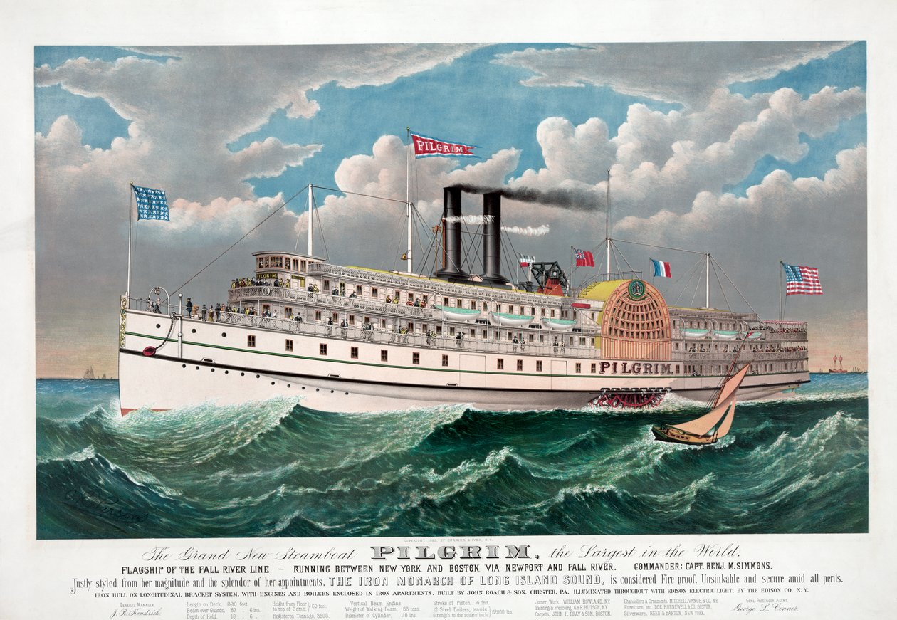 The Grand New Steamboat Pilgrim ، c.1883 (لون ليثو) بواسطة كوريير وآيفز