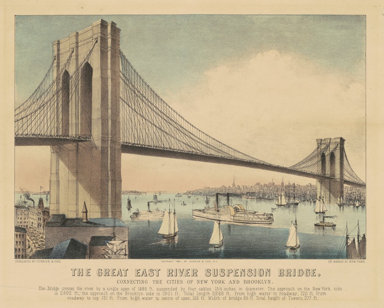 جسر Great East River المعلق الذي يربط مدينتي نيويورك وبروكلين بواسطة كوريير وآيفز