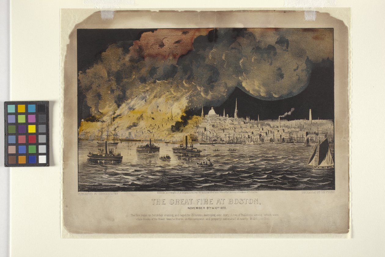 الحريق العظيم في بوسطن (طباعة حجرية ملونة يدويًا) بواسطة N. and Ives JM (1824 95) Currier