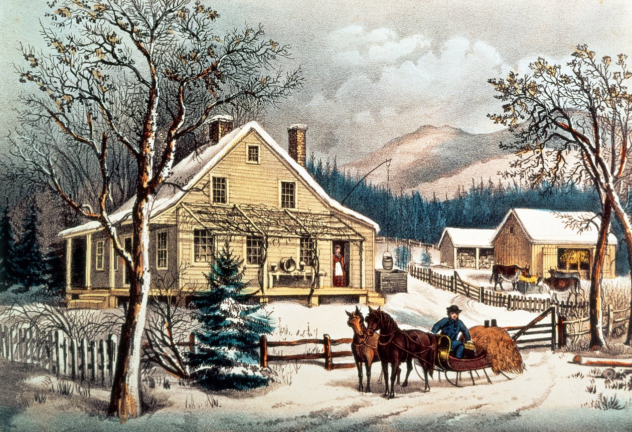 بيت المزرعة القديمة ، حانة. بواسطة Currier & Ives بواسطة N. Currier و Ives JM