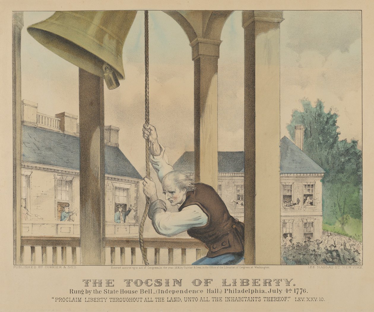 The Tocsin of Liberty Rung بواسطة جرس State House ، فيلادلفيا في 4 يوليو 1776 بواسطة كوريير وآيفز