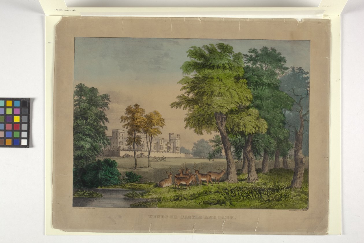 قلعة ومنتزه وندسور (مطبوعة حجرية ملونة يدويًا) بواسطة N. and Ives JM (1824 95) Currier