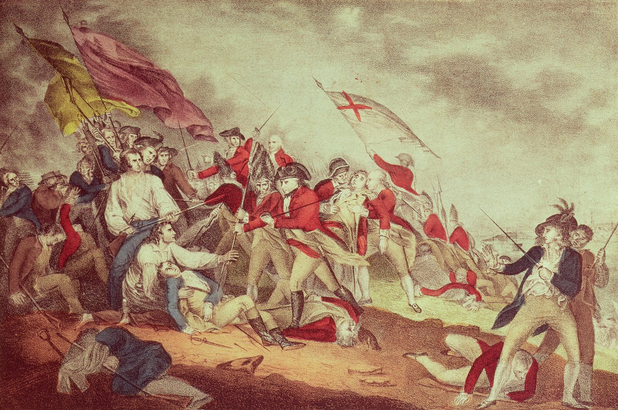معركة في بنكر هيل (ليثو اللون) بواسطة N. and Ives، JM Currier