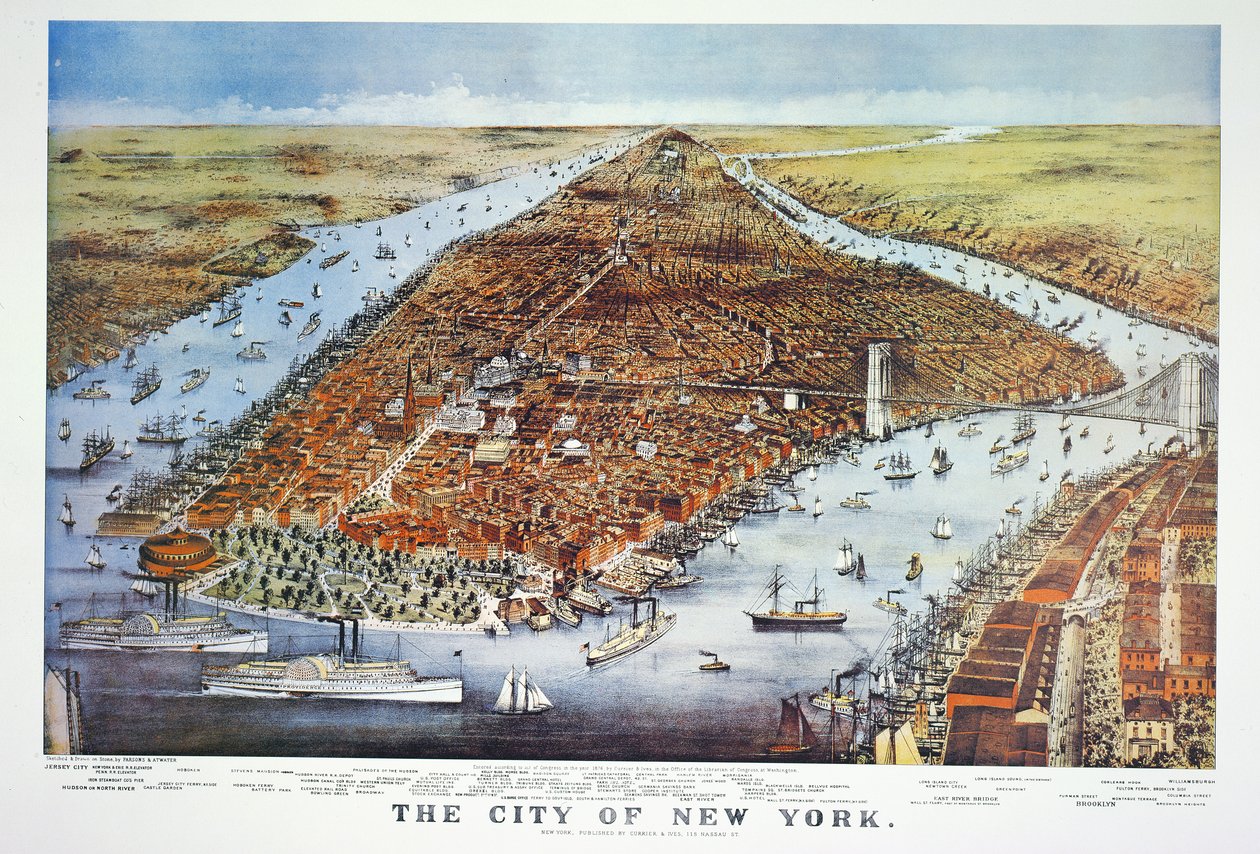 مدينة نيويورك ، 1876 بواسطة N. and Ives، JM Currier
