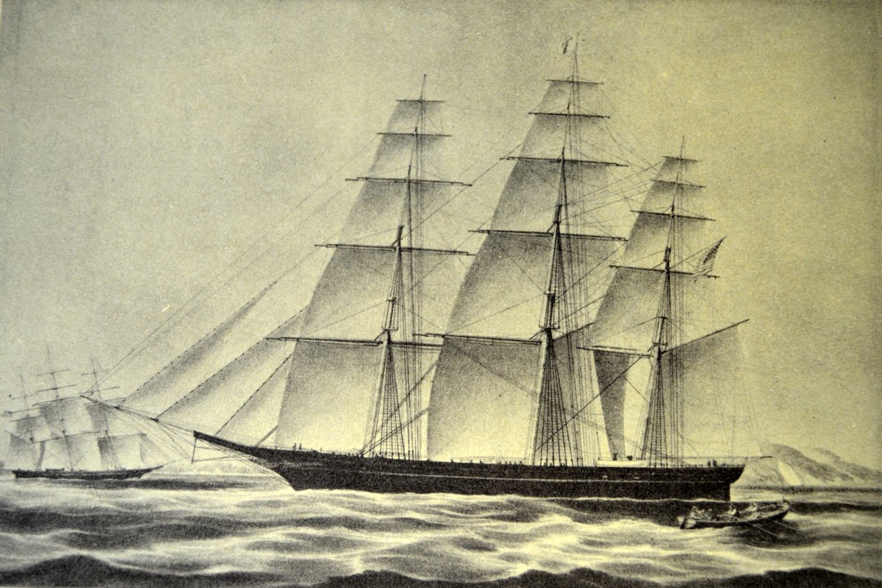 Currier & Ives Illustration القرن التاسع عشر. إعصار السفينة كليبر بواسطة N. and Ives، JM Currier