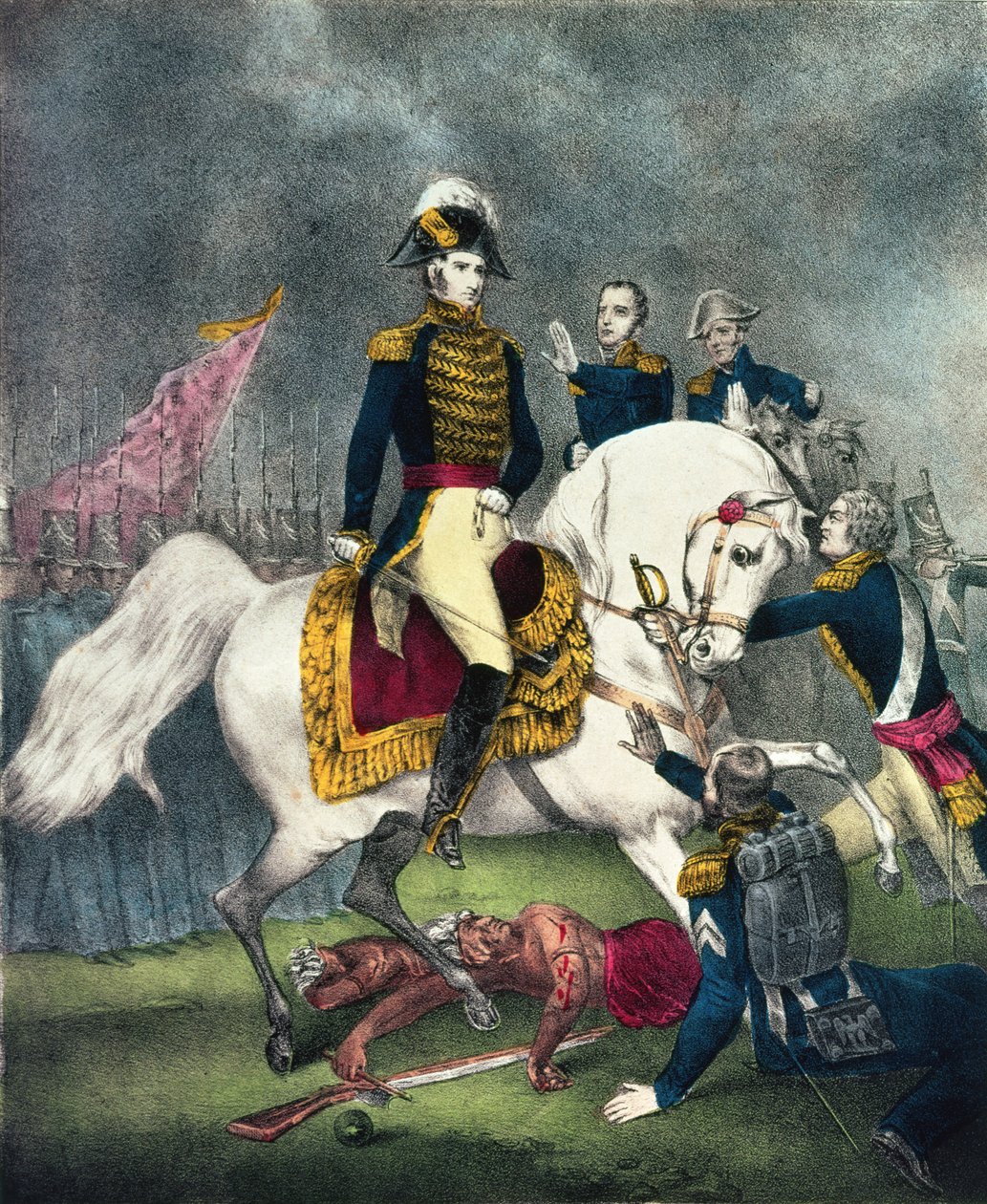 الجنرال ويليام هاريسون (1773-1841) في معركة تيبيكانو ، 1840 بواسطة N. and Ives، JM Currier