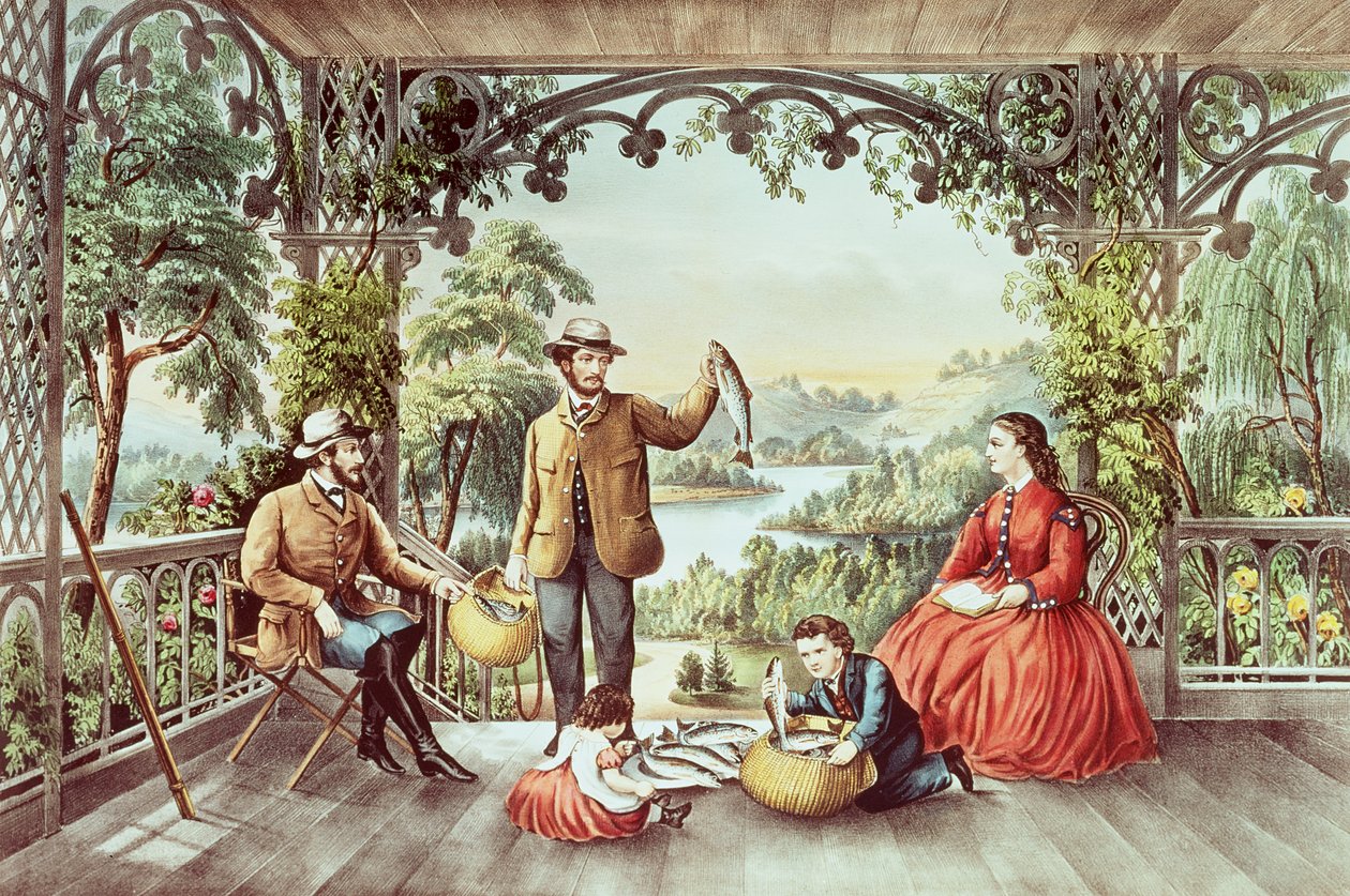 المنزل من بروك ، الصيادون المحظوظون بواسطة N. and Ives، JM Currier