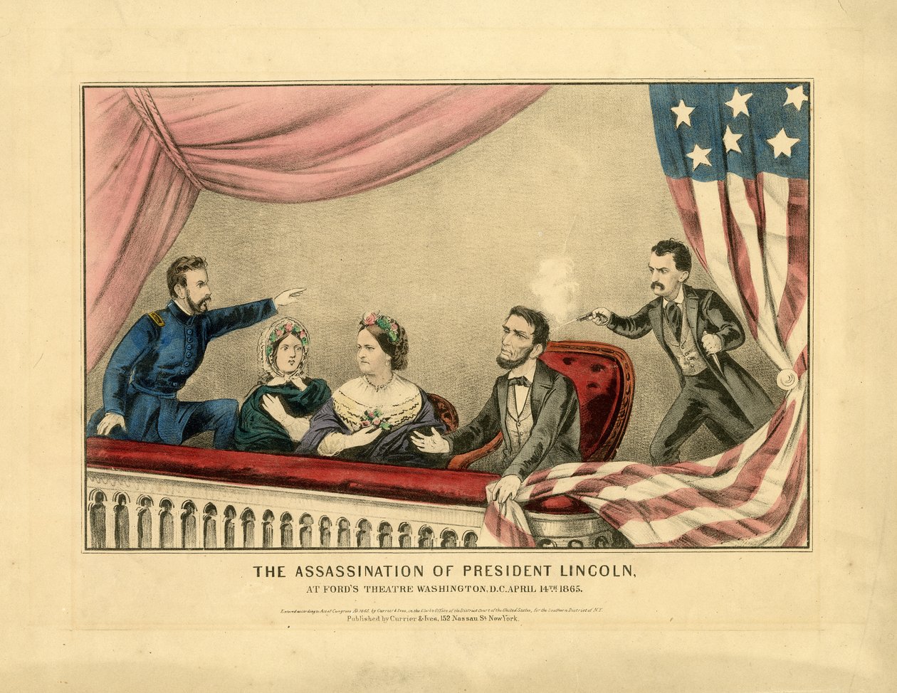 اغتيال الرئيس لينكولن ، في مسرح فورد ، واشنطن العاصمة 14 أبريل 1865 ، 1865 بواسطة N. and Ives، JM Currier