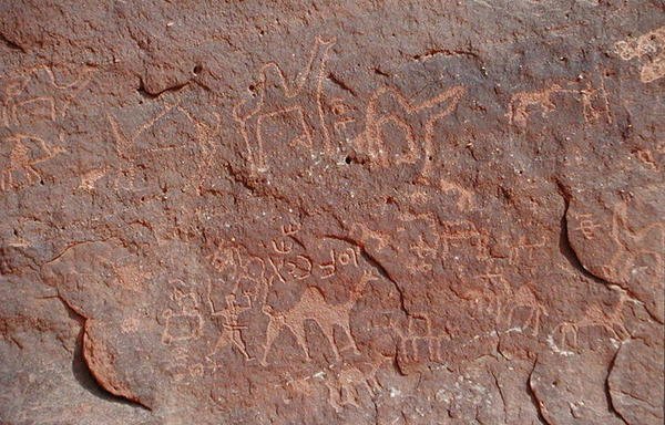 النقوش الصخرية من جانب الجرف (الرسم الصخري) بواسطة نبطي