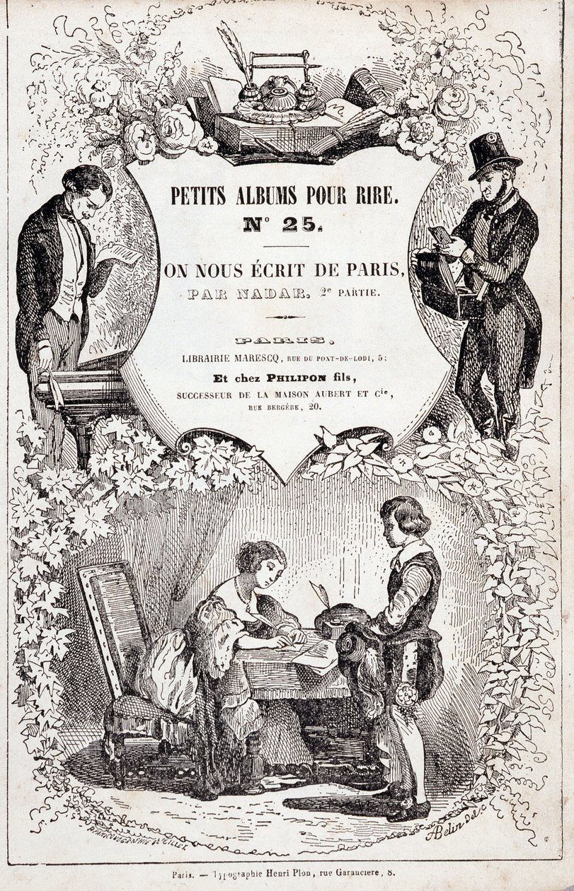 واجهة "ألبومات صغيرة للضحك رقم 25. لقد كتبوا لنا من باريس. الجزء الثاني "، 1850 (نقش) بواسطة نادار