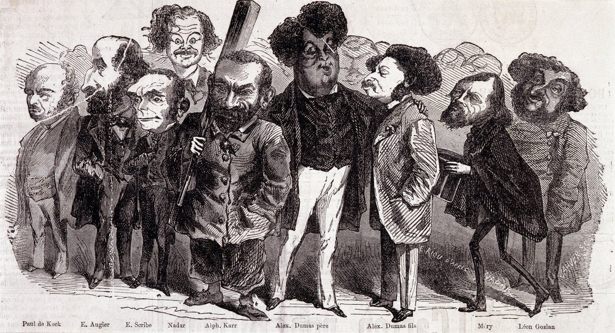 صور للكتاب بول دي كوك (1793-1871) ، إميل أوجييه (1820-1889) ، يوجين سكرايب (1791-1861) ، فيليكس نادار ، ألفونس كار (1808-1890) ، ألكسندر دوماس بيري (1802-1870) وألكسندر دوماس جونيور (1824-1895) ، جوزيف ميري (1798-1866) وليون جوزان (1803-1 بواسطة نادار