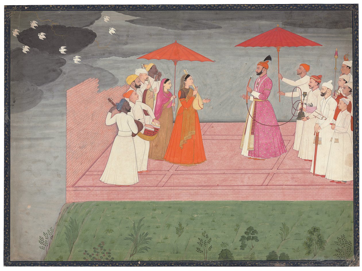 يعزف الموسيقيون دور راجا ل Balwant Dev Singh خلال موسم الأمطار ، 1745-50 بواسطة ناينسوك